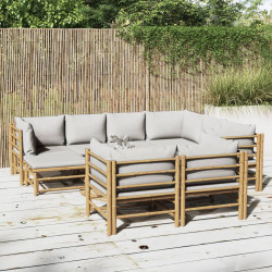 10 Pcs conj. lounge de jardim bambu c/ almofadões cinza-claro