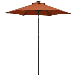 Guarda-sol de jardim c/ luzes LED 200x211 cm alumínio terracota