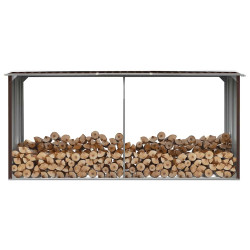 Abrigo jardim p/ arrumação de troncos aço 330x92x153cm castanho