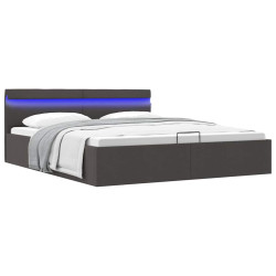 Cama hidráulica c/ arrumação LED 180x200cm tecido cinza-escuro