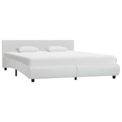 Estrutura de cama com LED 160x200 cm couro artificial branco