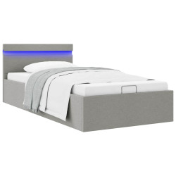 Cama hidráulica c/ arrumação LED 100x200cm tecido cinza-claro