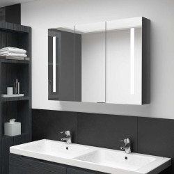 Armário espelhado casa de banho LED 89x14x62cm cinza brilhante
