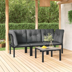 4 Pcs conjunto lounge de jardim vime PE preto e cinzento