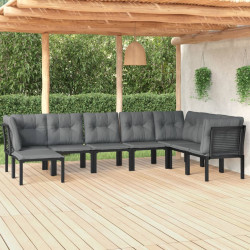 8 Pcs conjunto lounge de jardim vime PE preto e cinzento