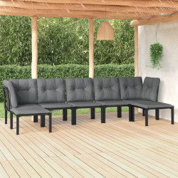 7 Pcs conjunto lounge de jardim vime PE preto e cinzento