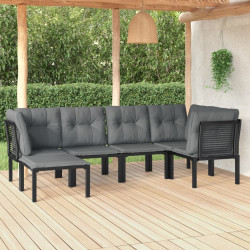 6 Pcs conjunto lounge de jardim vime PE preto e cinzento
