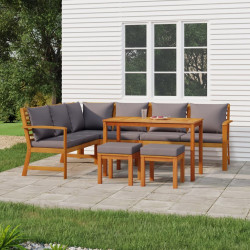 7 Pcs conjunto de jantar p/ jardim c/ almofadões acácia maciça