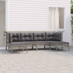 6 Pcs conjunto lounge de jardim c/ almofadões vime PE cinzento