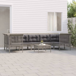 8 Pcs conjunto lounge de jardim c/ almofadões vime PE cinzento