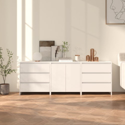3 Pcs aparador em madeira processada branco