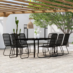 9 Pcs conjunto de jantar para jardim preto