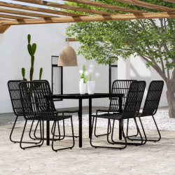 7 Pcs conjunto de jantar para jardim preto