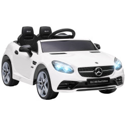 Carro elétrico mercedes slc 300 12v com faróis LED buzina música tf USB e abertura da porta 3-5km/h 107x62,5x44 cm branco