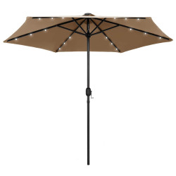Guarda-sol c/ luzes LED/poste alumínio 270 cm cinza-acastanhado