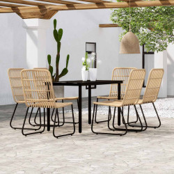7 Pcs conjunto de jantar para jardim cor de carvalho