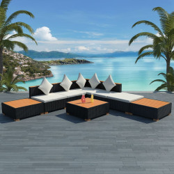 8 Pcs conjunto lounge de jardim c/ almofadões vime PE preto