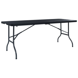 Mesa de jardim dobrável 180x75x72 cm pead imitação vime preto