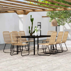 9 Pcs conjunto de jantar para jardim cor de carvalho