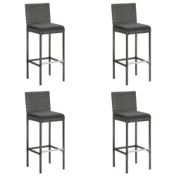 Bancos de bar p/ jardim com almofadões 4 pcs vime PE cinzento