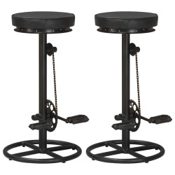 Bancos de bar 2 pcs couro de cabra genuíno preto