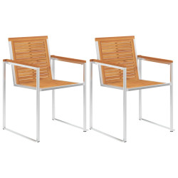 Cadeiras de jardim 2 pcs madeira acácia maciça e aço inoxidável