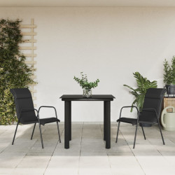 3 Pcs conjunto de jantar para jardim aço e textilene preto