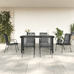 7 Pcs conjunto de jantar para jardim aço e textilene preto