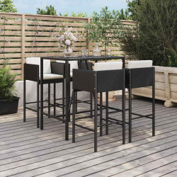 5 Pcs conjunto de bar p/ jardim c/ almofadões vime PE preto