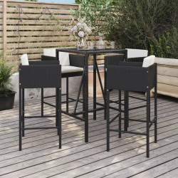 5 Pcs conjunto de bar p/ jardim c/ almofadões vime PE preto