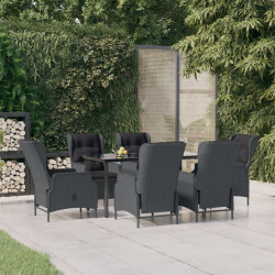 7 Pcs conjunto de jantar p/ jardim vime PE cinzento-escuro