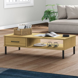 Mesa de centro c/ pernas de metal pinho maciço oslo castanho