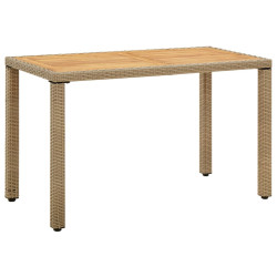 Mesa de jardim 123x60x74 cm vime PE e acácia maciça bege