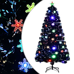 Árvore de natal com flocos de neve LED 120 cm fibra ótica preto