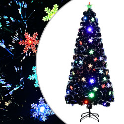 Árvore de natal com flocos de neve LED 180 cm fibra ótica preto