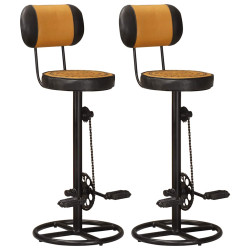 Bancos bar c/ estampagem 2 pcs couro genuíno preto e castanho