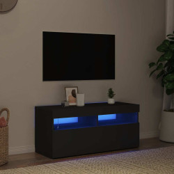 Móvel de TV com luzes LED 90x35x40 cm preto