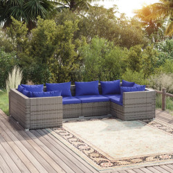 6 Pcs conjunto lounge de jardim c/ almofadões vime PE cinzento