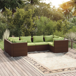 6 Pcs conjunto lounge jardim c/ almofadões vime PE castanho