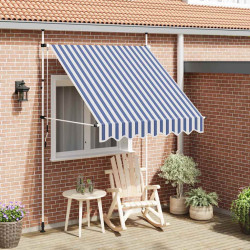 Toldo retrátil manual 200 cm riscas azuis e brancas