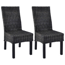 Cadeiras de jantar 2 pcs vime kubu preto + madeira mogno