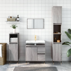 3 Pcs conjunto móveis casa de banho madeira proc. cinza sonoma