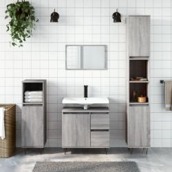 3 Pcs conjunto móveis casa de banho madeira proc. cinza sonoma