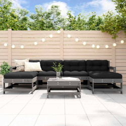 7 Pcs conjunto lounge jardim c/ almofadões madeira maciça cinza