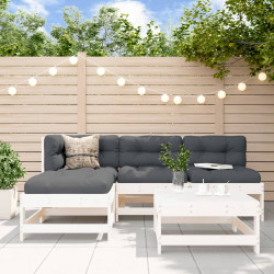5Pcs conjunto lounge jardim c/ almofadões madeira maciça branco