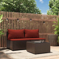 3 Pcs conjunto lounge jardim c/ almofadões vime PE castanho