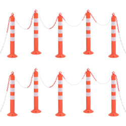 Postes amarração p/ controlo trânsito + corrente 10 pcs PE 75cm