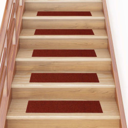 Tapetes de escada autoadesivos 15 peças 76x20 cm vermelho bordô retangular