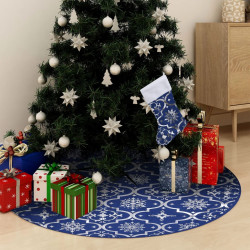 Saia de árvore de natal luxuosa 90 cm com meia tecido azul