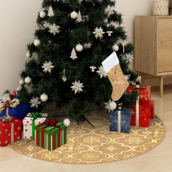 Saia de árvore de natal luxuosa 90 cm com meia tecido amarelo